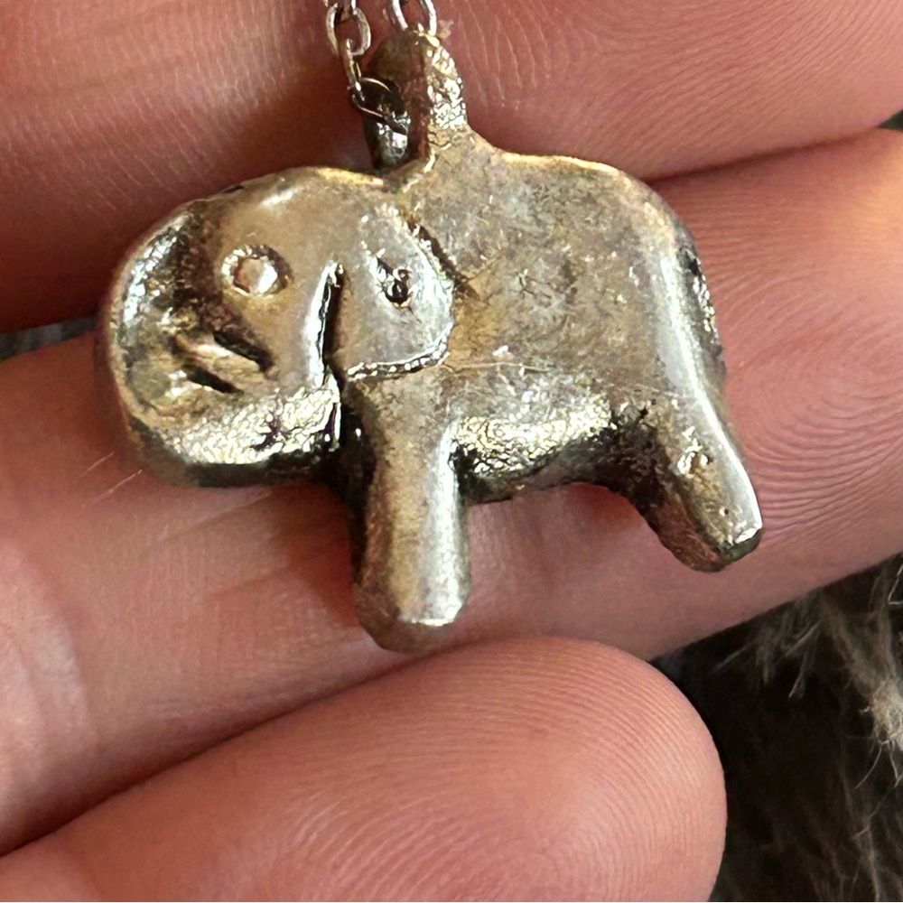 Vintage lucky elephant pendant on chain necklace